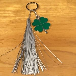Lucky charm clover keychain with reflective tassel